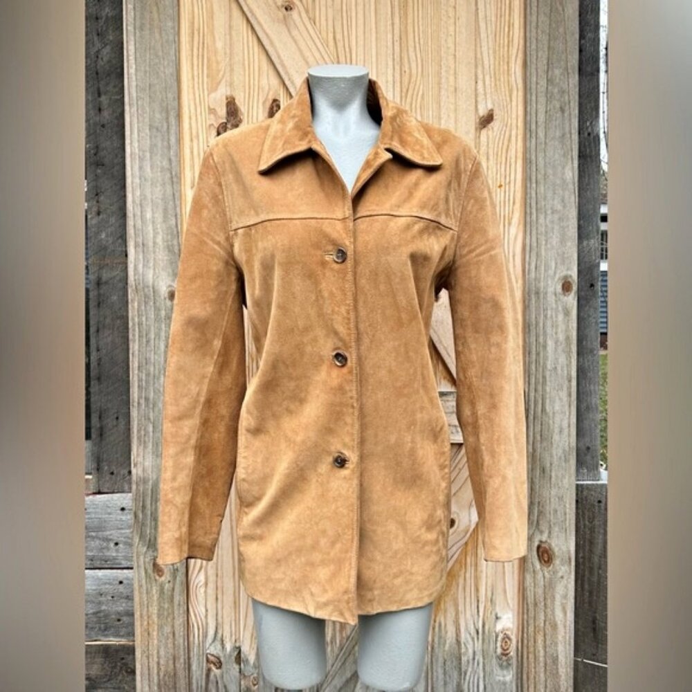 Mark New York Womens Tan Genuine Suede Shirt Jacket~L~